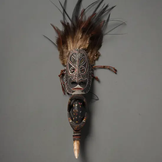 Wood/paint/feather/bone pointer – Papua New Guinea,